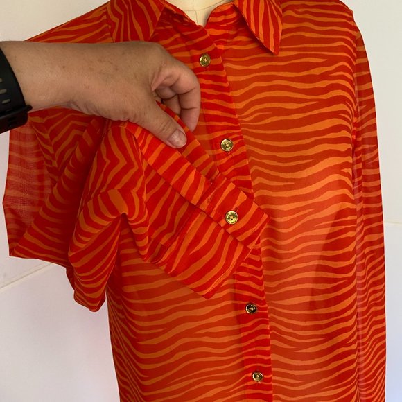 Michael Kors Blouse - Zebra Stripe - Two-Tone Orange - US Medium - Picture 3 of 5